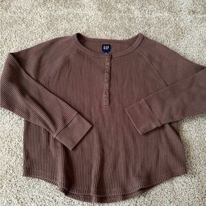 GAP Brown Ribbed Polo Collar Long Sleeve Top
